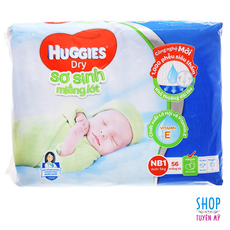 Miếng lót sơ sinh H.u.g.gies Dry size NB1 56 miếng (cho bé dưới 5kg)