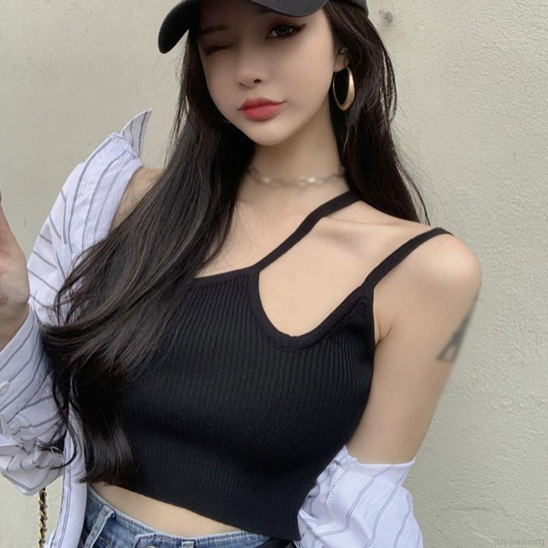 Áo Dệt Kim Sát Nách Thiết Kế Lệch Tà Thời Trang Mùa Hè Quyến Rũ Cho Nữ