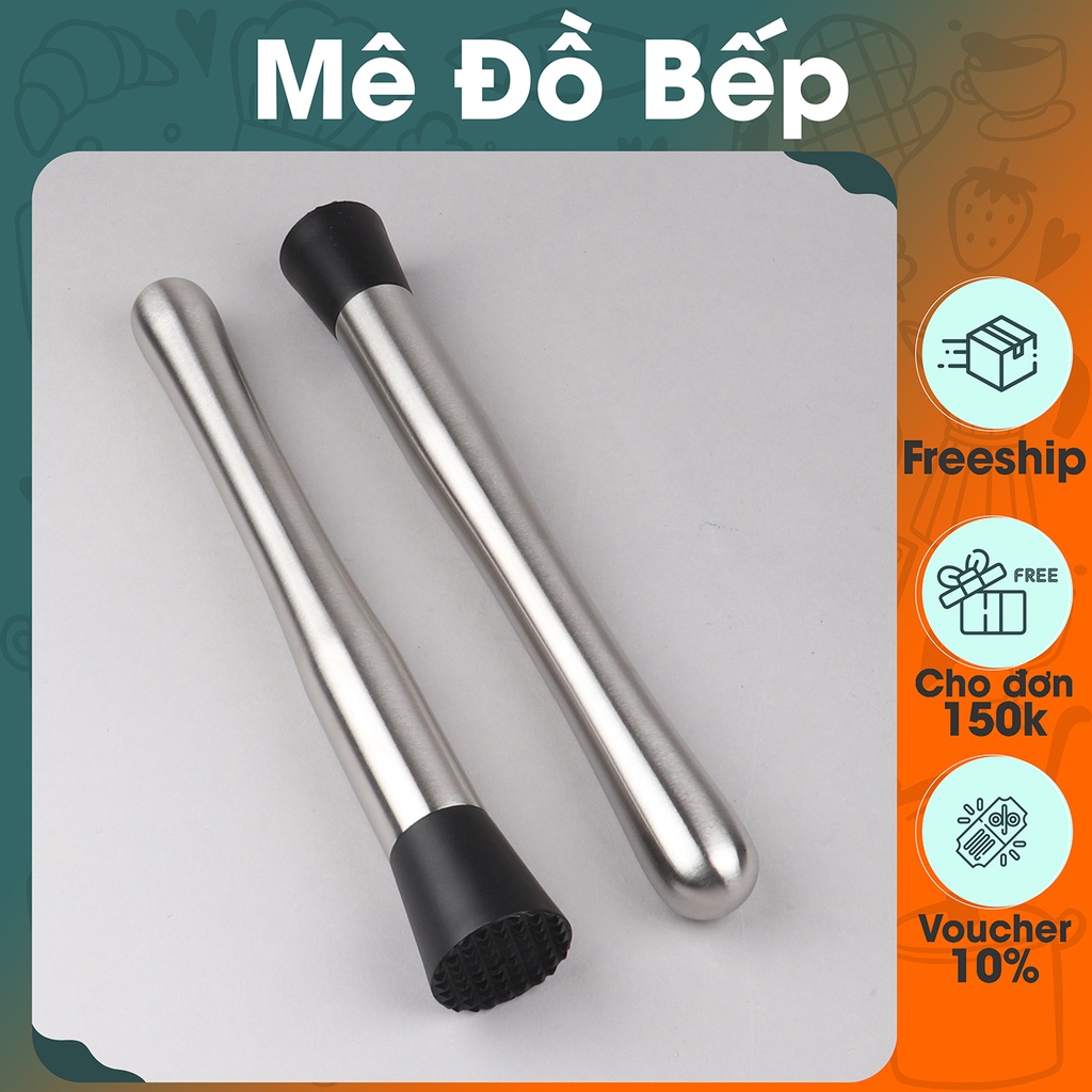 Cây dầm pha chế inox Bam House kích thước 25cm đầu cao su cao cấp CDP01