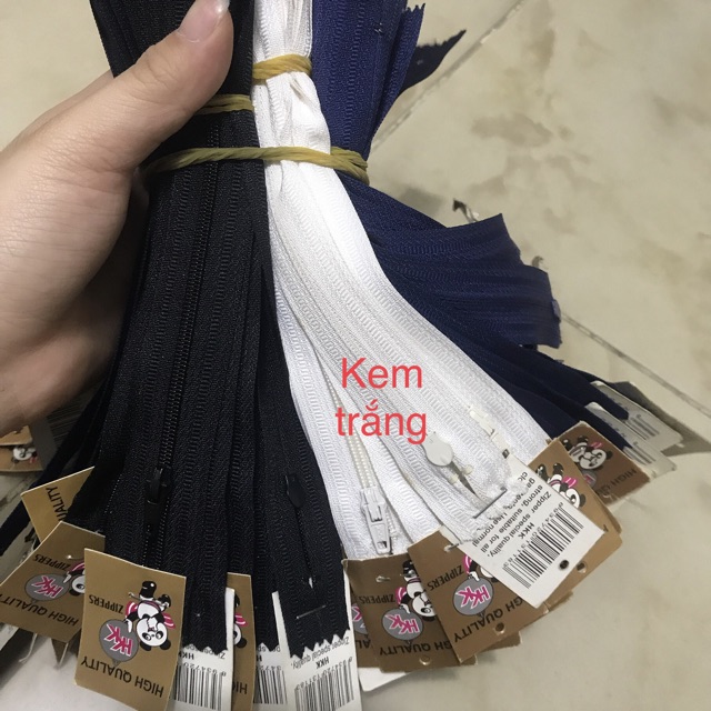 Dây kéo HKK 18cm may quần tây, bóp ví tông trắng đen