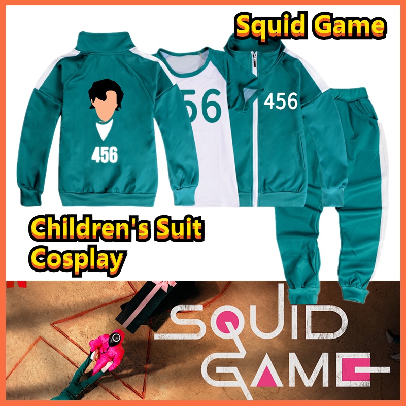 Set đồ thể thao gồm áo khoác dài tay + quần phong cách Squid game số 456 hóa trang Halloween Giáng Sinh cho bé
