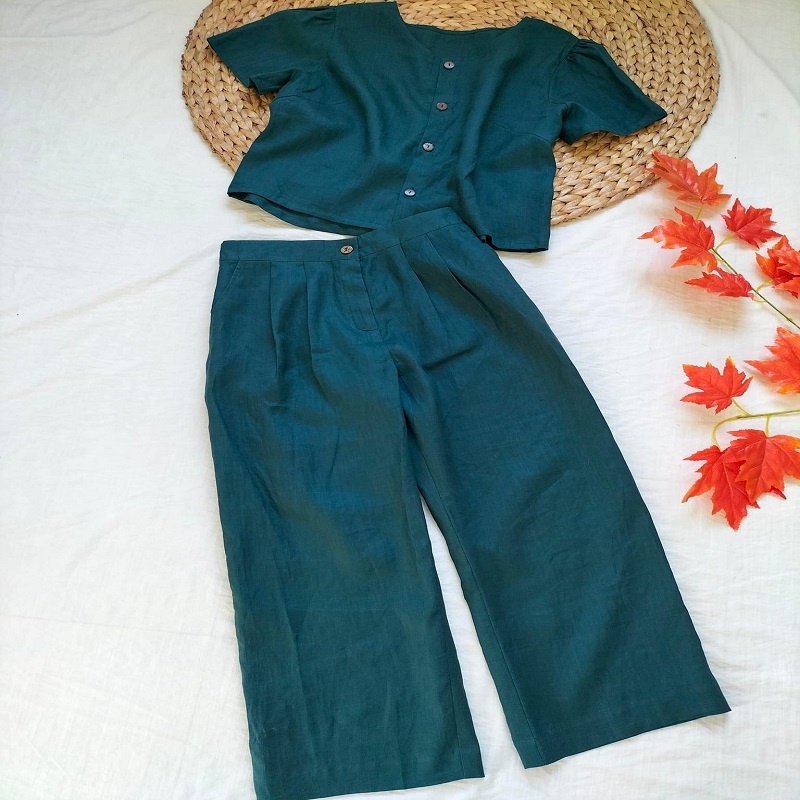 Sét đồ nữ mùa hè vải linen Hàn Bộ mặc nhà nữ áo dây Dài Tay quần Dài style Hàn Quốc,Đi chơi,dạo phố,dự tiệc S293u