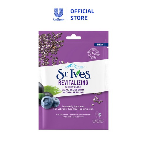 [Mã COSUI5 giảm 8% đơn 150K] Mặt nạ giấy dưỡng da St.Ives Revitalizing Acal, Blueberry &amp; Chia Seed Oil 23ml