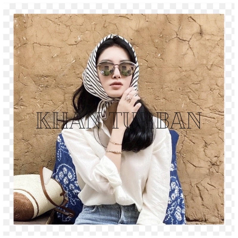 Khăn turban lụa vuông cao cấp choàng cổ size 70x70cm thanh lịch đa năng dùng làm áo yếm in sọc