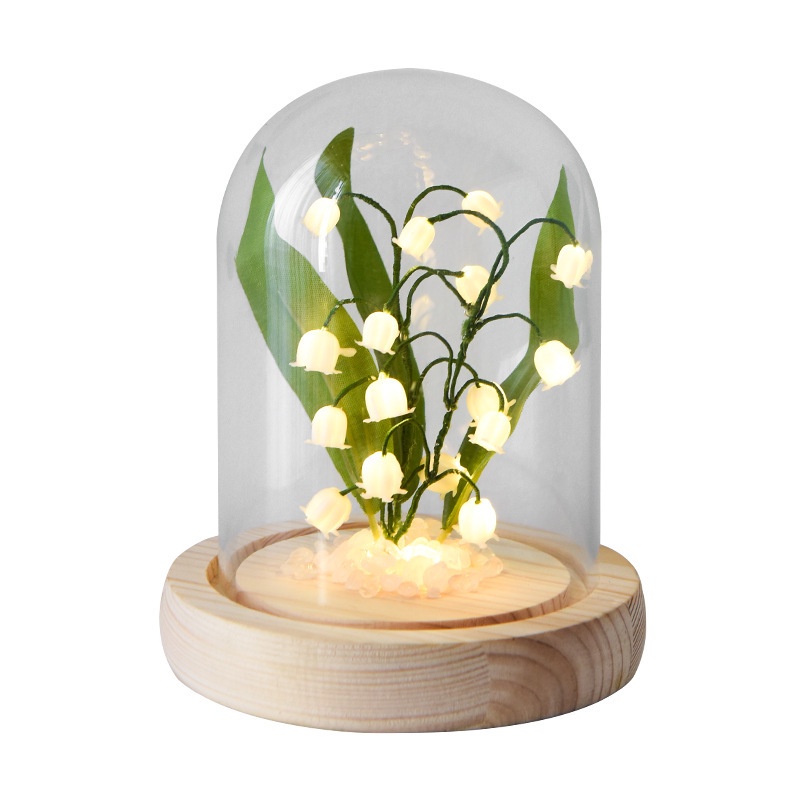 Đèn LED ngủ để bàn hình hoa linh lan trong lồng kính decor phòng - Quà tặng sinh nhật ý nghĩa