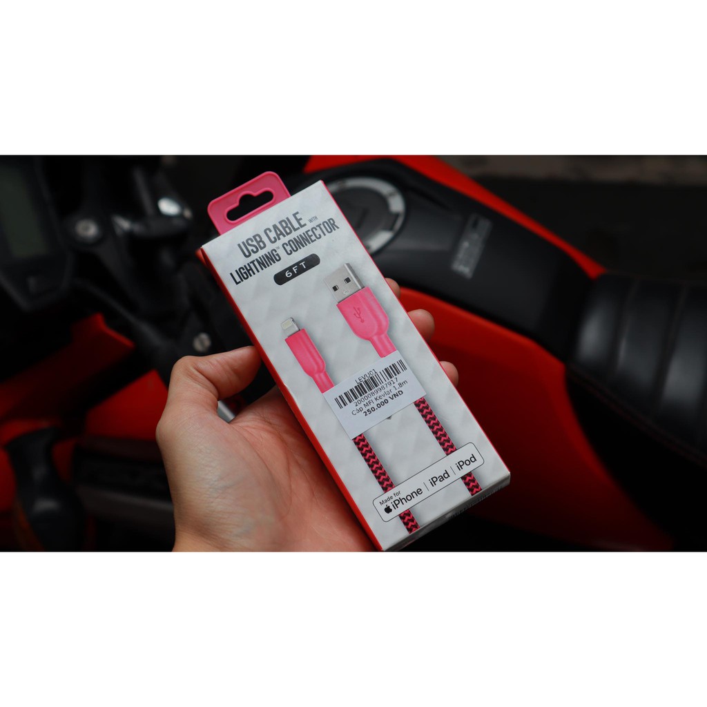 Cáp sạc MFI Kevlar 1.8m lighting cho Iphone, ipad