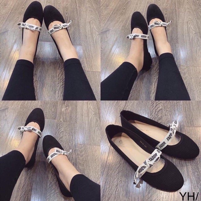 Giày bệt dây nơ trắng có chữ hot hit, xinh xắn, dáng búp bê