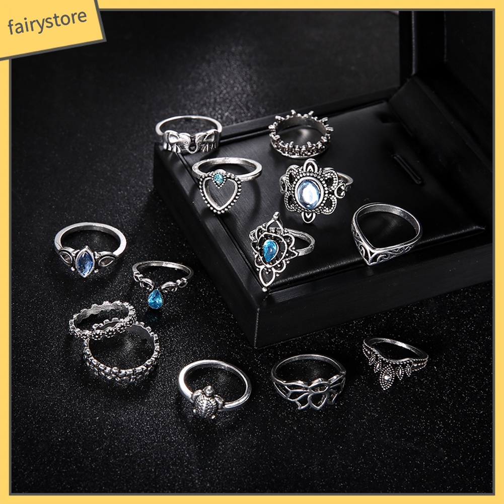 Set 13 nhẫn nhiều kiểu dáng phong cách boho cho nữ