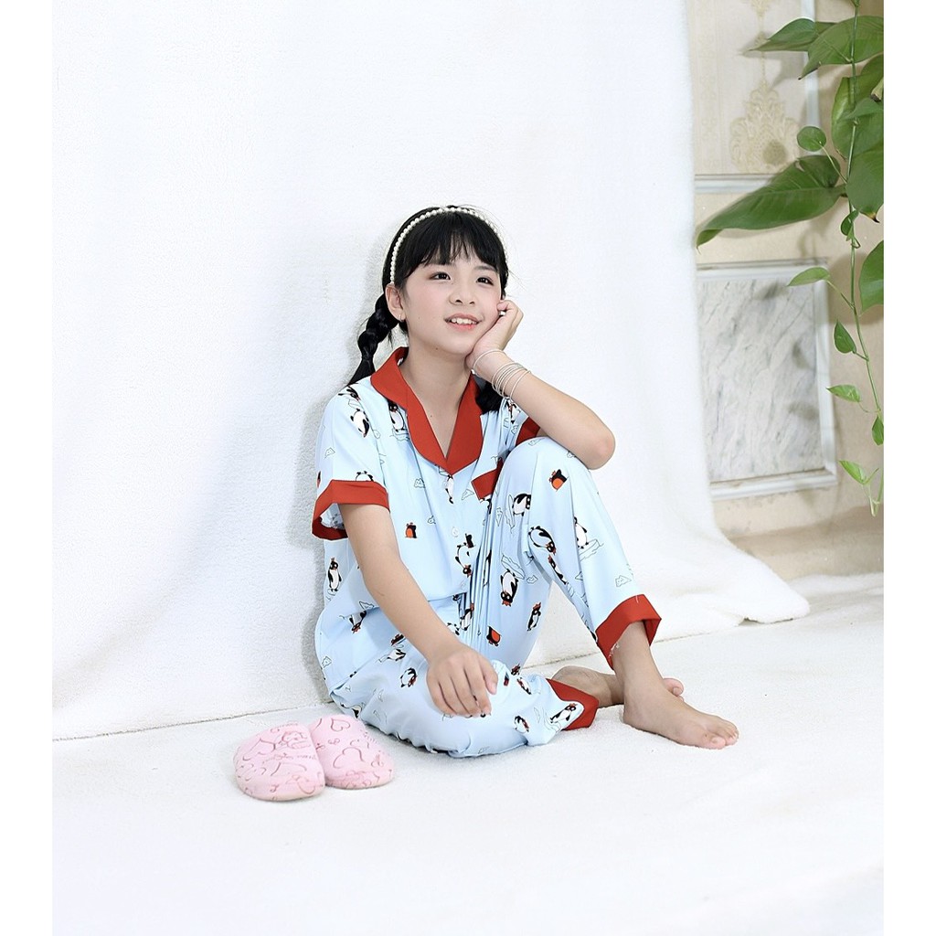 Đồ Bộ pijama LỤA cao cấp trẻ em quần dài tay cộc cho bé trai và bé gái 235