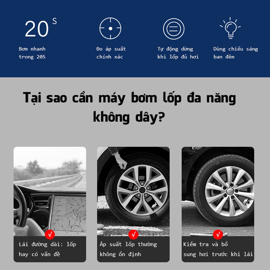 Bơm Lốp Ô Tô Bơm Xe Máy Tặng Kèm Sạc Dự Phòng Thông Minh BD001