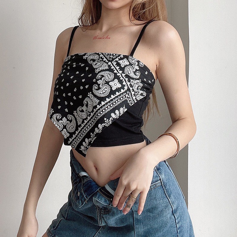 Áo 2 Dây Nữ Thổ Cẩm Họa Tiết - Áo Hai Dây Khăn Yếm Bandana Thổ Cẩm, Cực Đẹp - Luvie