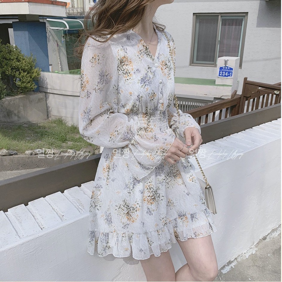 Đầm nữ hoa nhí tay dài dáng xòe mini Emilyshop