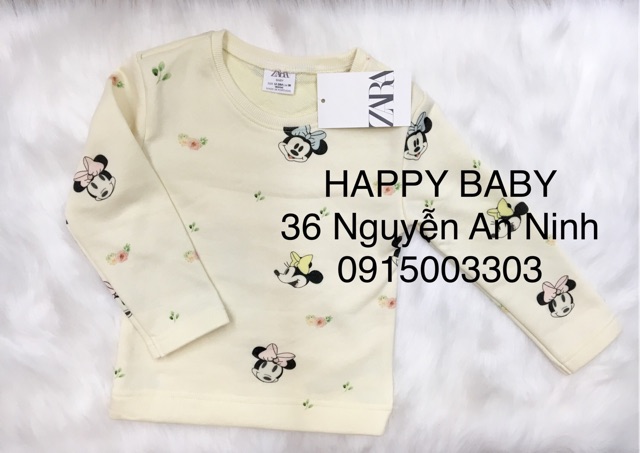 Áo nỉ mickey trắng Zara bé gái 1-5Y (có ảnh thật)