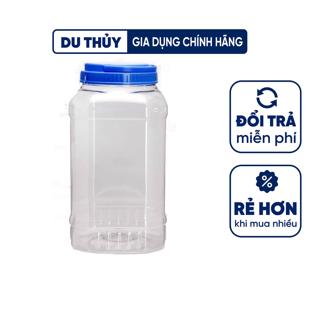 Hũ nhựa bát giác có quai xách 5,7,10 kg nhựa PET trong suốt, trơn lán chất lượng cao, dễ vệ sinh an toàn cho người dùng