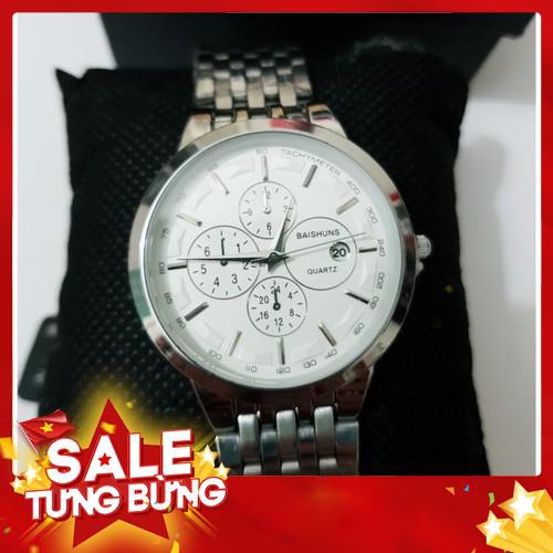 Đồng hồ nam Baishuns mặt trắng dây bạc cực chất GIÁ SIÊU RẺ