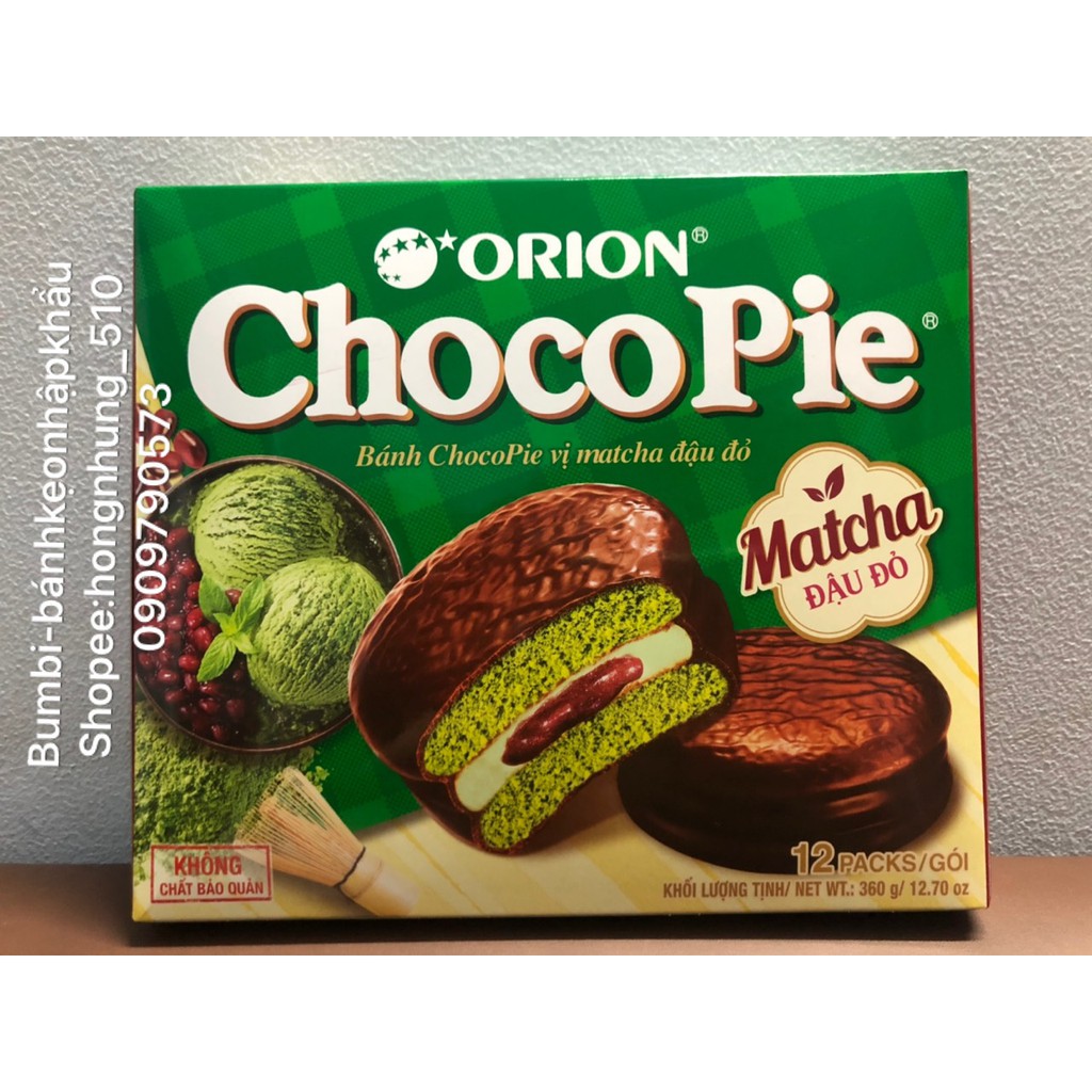 Hộp Bánh Chocopie Matcha đậu đỏ Orion - Hộp 12 cái