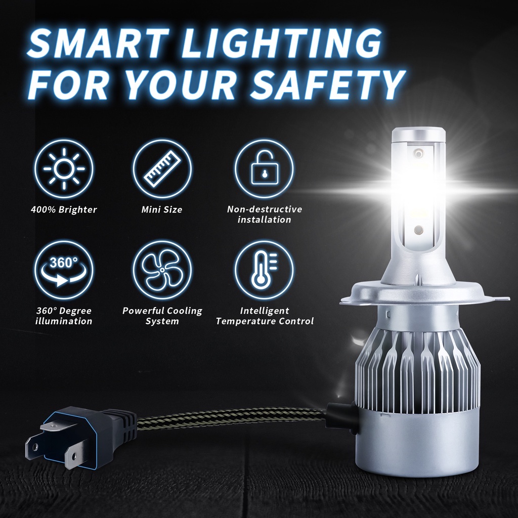 Set 2 Đèn Pha LED C6 H1 H3 H4 H7 H8 H11 HB3 9005 HB4 9006 Màu Sắc Dành Cho Ô Tô