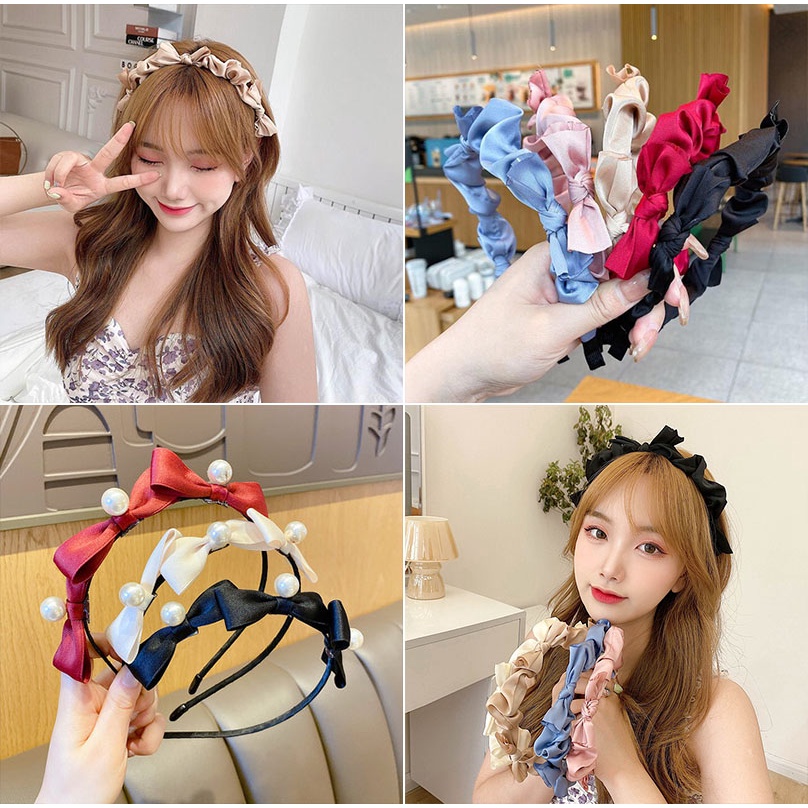 Băng đô đính nơ phối hạt ngọc trai đơn giản thời trang 2021 cho nữ