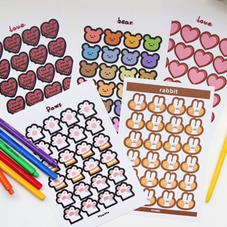 Sticker dán hình trái tim, gấu con loại 24 miếng