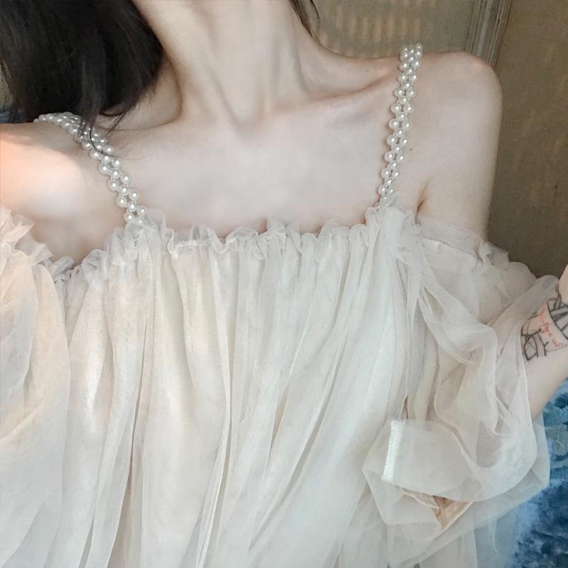 Đầm Trễ Vai Phối Lưới Phong Cách Quyến Rũ Cho Nữ