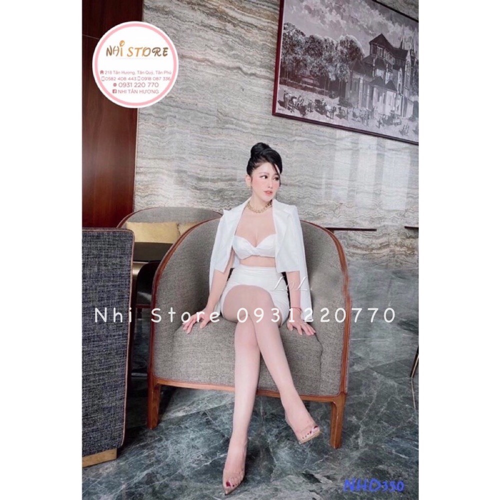 [FREESHIP 50K]Set Đồ Kiểu Nhistore Áo Khoác Vest Croptop Chân Váy A Kèm Áo Bra Ren Sexy Sang Chảnh Freesize Dưới 55kg | BigBuy360 - bigbuy360.vn