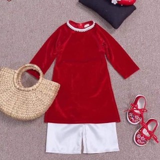 Áo dài cách tân nhung đỏ cho bé gái (kéo sang bên để xem ảnh thực sản phẩm )