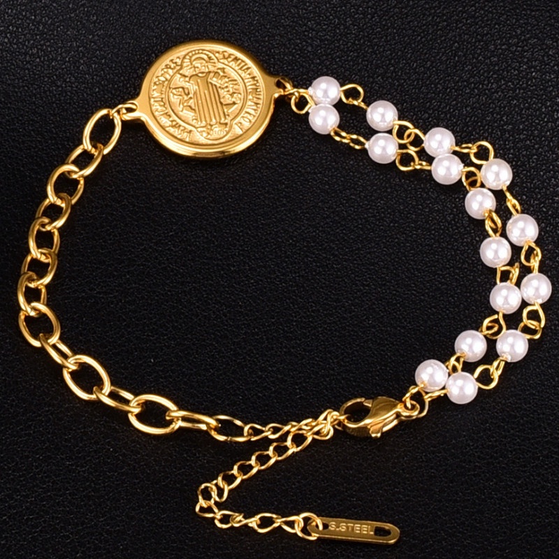 Lắc Tay Ngọc Trai Nhân Tạo Mặt Tròn Titan Ko Han Rỉ TT 3796