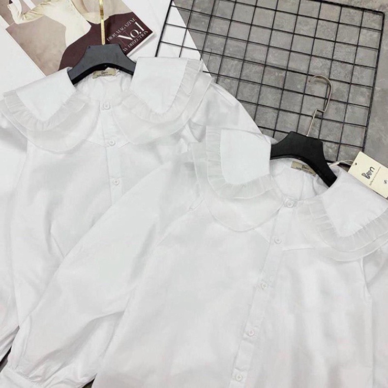 Áo sơ mi nữ đi học, áo sơ mi nữ trắng dài tay cổ sen ren bèo điệu đà chất đẹp, thoáng hút mồ hôi