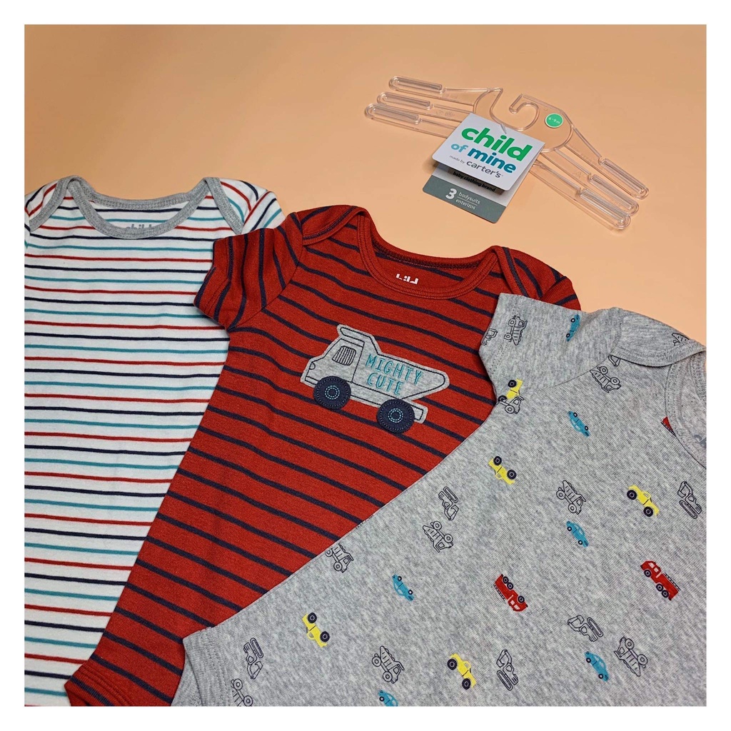 Ảnh thật CARTER Chính hãng SET 3 BỘ Bodysuit Gấu Ô ô cho BÉ TRAI SƠ SINH chất liệu COTTON AN TOÀN