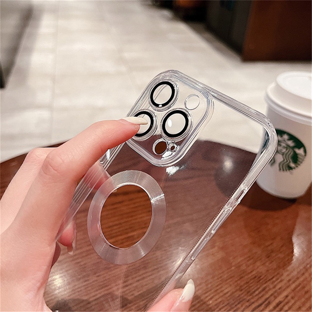 Ốp Điện Thoại Mềm Trong Suốt Mạ Logo Sang Trọng Có Lỗ Bảo Vệ Ống Kính Máy Ảnh Cho iPhone 13 12 11 Pro max 12 mini XR XS X max 7 8 Plus Lưng