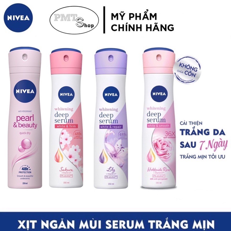 [Mã COS2704 giảm 8% đơn 250K] Xịt ngăn mùi nữ Nivea 150ml Deep Serum Lily | Hokkaido Rose | Sakura | Fresh Natural