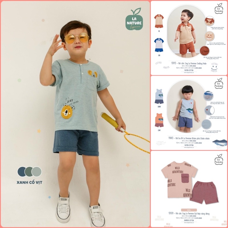 Bộ cộc tay La Pomme , quần áo thời trang bé trai đi học đi chơi chính hãng cao cấp