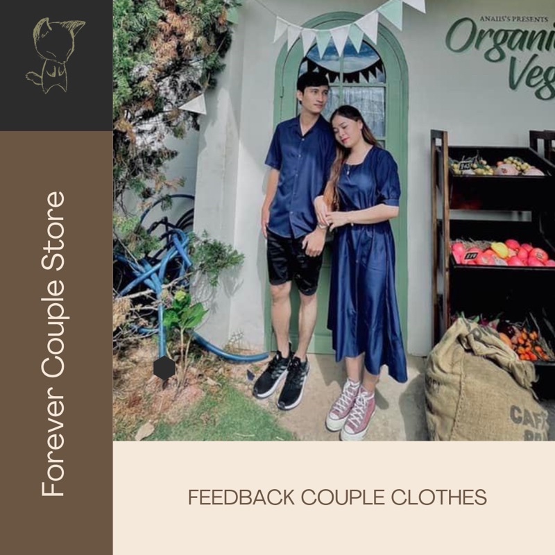 Set áo váy đôi tình nhân xanh navi chun eo vải mềm mịn thoáng mát Forever Couple Store (giá gồm áo và váy)