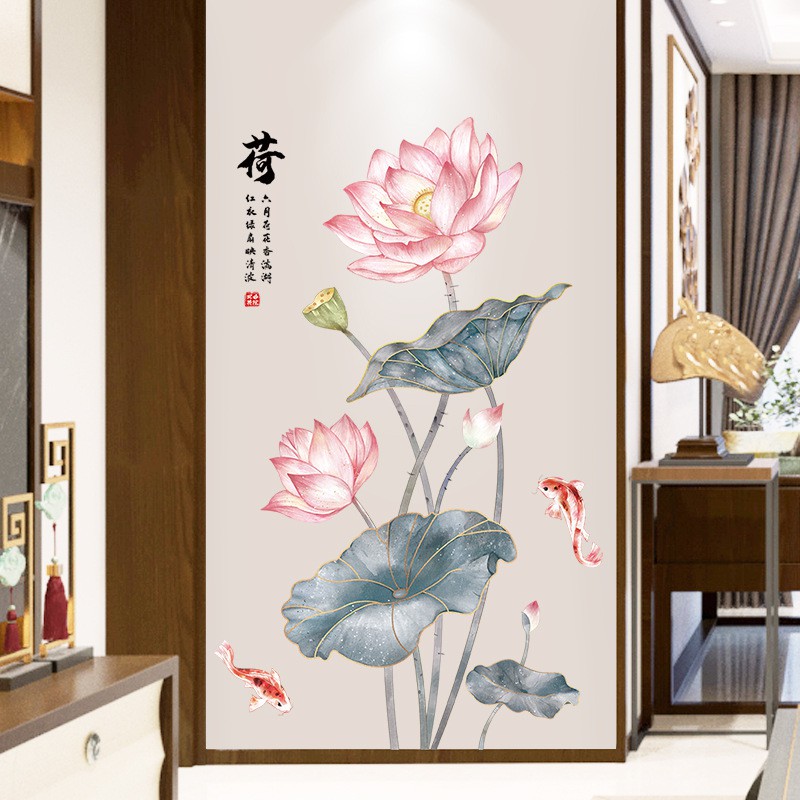 [Mẫu đẹp] Decal dán tường tranh phong thuỷ núi non, hoa sen trang trí phòng khách phòng ngủ | BigBuy360 - bigbuy360.vn