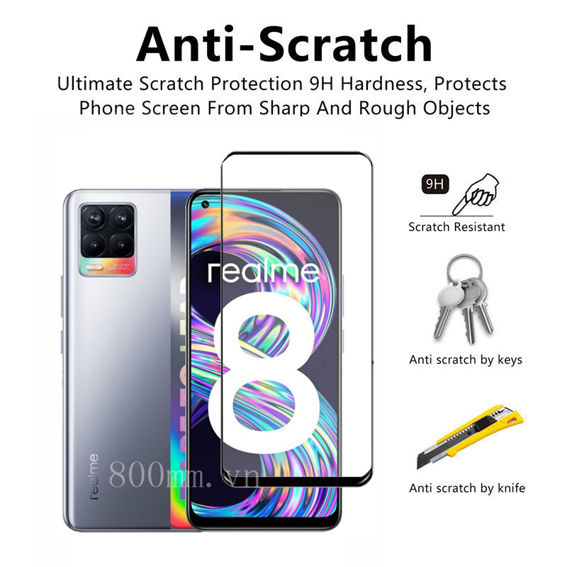 Realme 8 Tempered Glass Full Coverage Glass Film For Realme 8 7 6 Pro C21 C25 X7 X50 Pro 5G 7i 6i C15 Qualcomm Screen Protector and Camera Lens Glass Protector