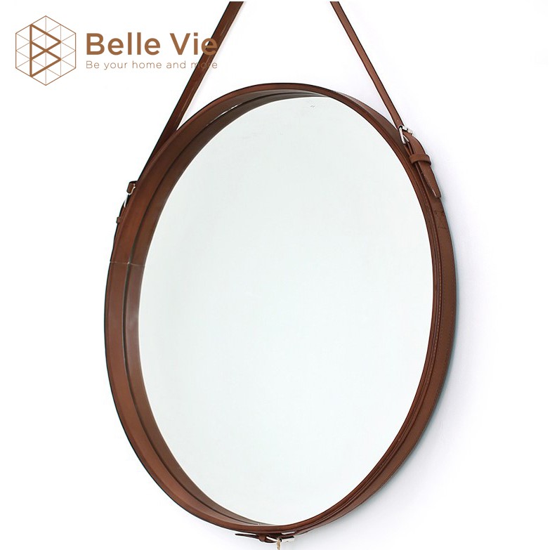 Gương Tròn Treo Tường  BELLEVIE Gương Dây Da Simili Cao Cấp Trang Trí Decor Đường Kính 40cm Mirror Decor