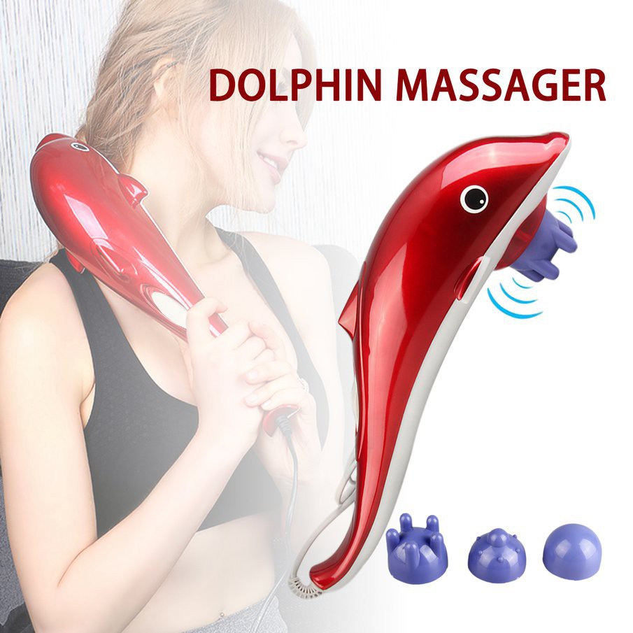 ( LOẠI LỚN ) Máy Massage Cá Heo Cầm Tay Lớn Ba Đầu,Rung Hồng Ngoại Bụng , Cơ , Lưng , Cổ Tử Cung Giảm Đau Thư Giãn
