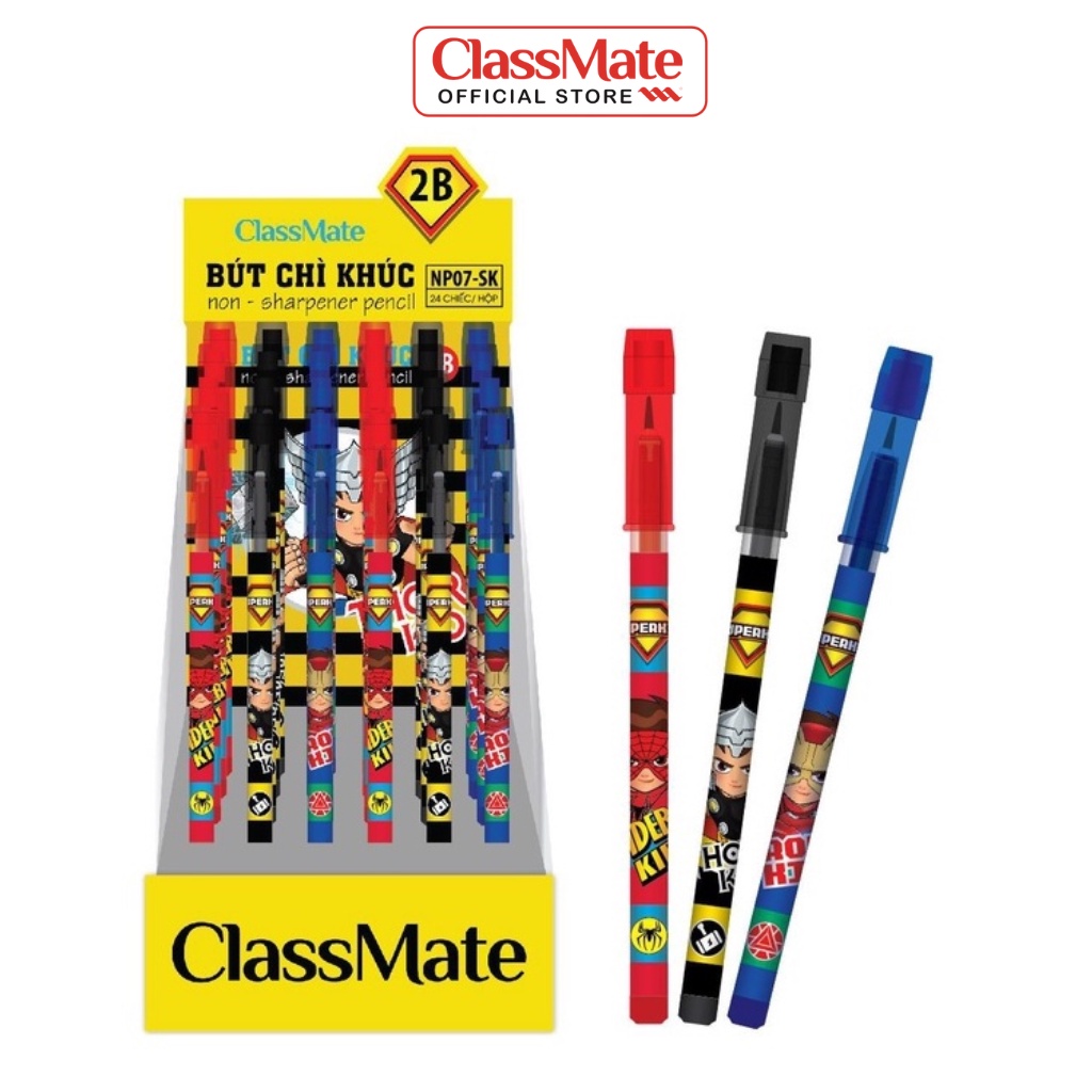 Bút Chì Khúc 2B Có Tẩy CLASSMATE - 1 Chiếc - Hình Siêu Nhân Dễ Thương, Nét Bút Mịn, Dùng Cho Bé Luyện Viết Chữ NP07-SK