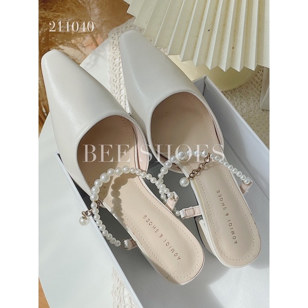 BEESHOES - SỤC NỮ DA MỀM MŨI NHỌN QUAI NGỌC - SỤC NỮ ĐẾ TRỤ CAO 3CM  CÓ SẴN MÀU ĐEN - KEM 211040