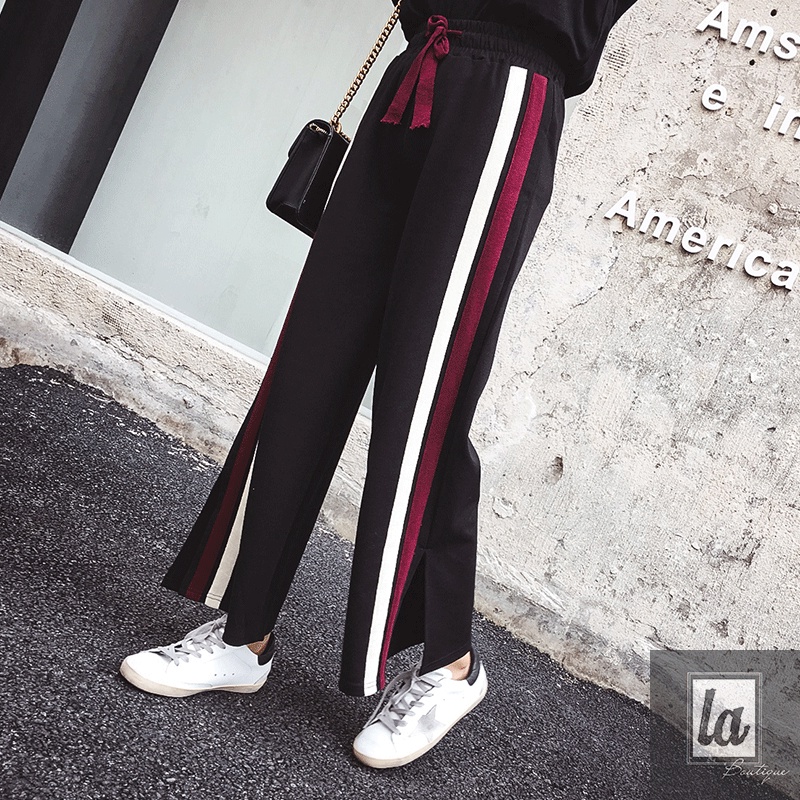 (CÓ SẴN) Quần culottes lưng thun xẻ tà viền hai sọc 50kg - 70kg