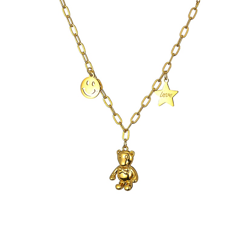 Dây chuyền bằng thép titan 18K hình mặt cười trái tim phong cách âu mỹ cá tính không gây dị ứng dễ phối đồ cho nữ