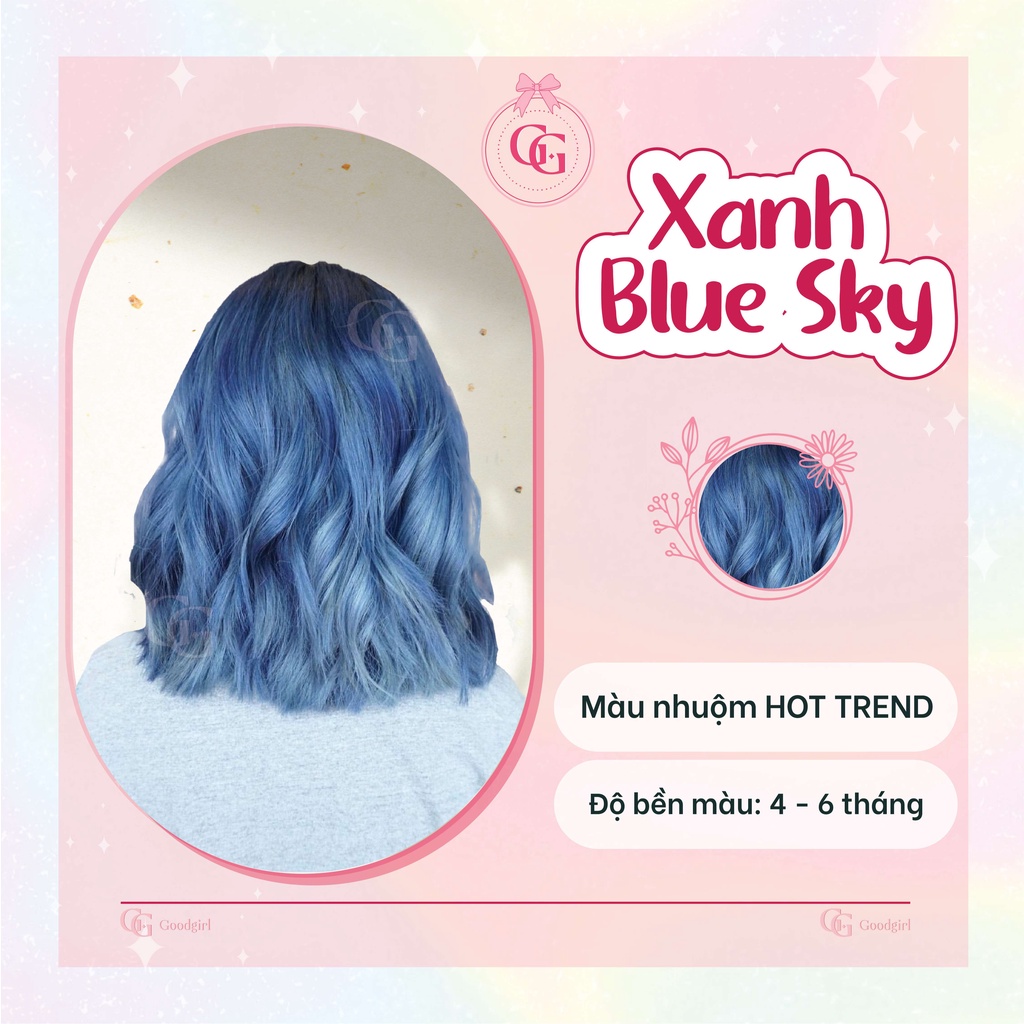 Tự nhuộm tóc màu XANH BLUE SKY tại nhà (Tặng trợ nhuộm, gang tay, mũ trùm, trùm tai)