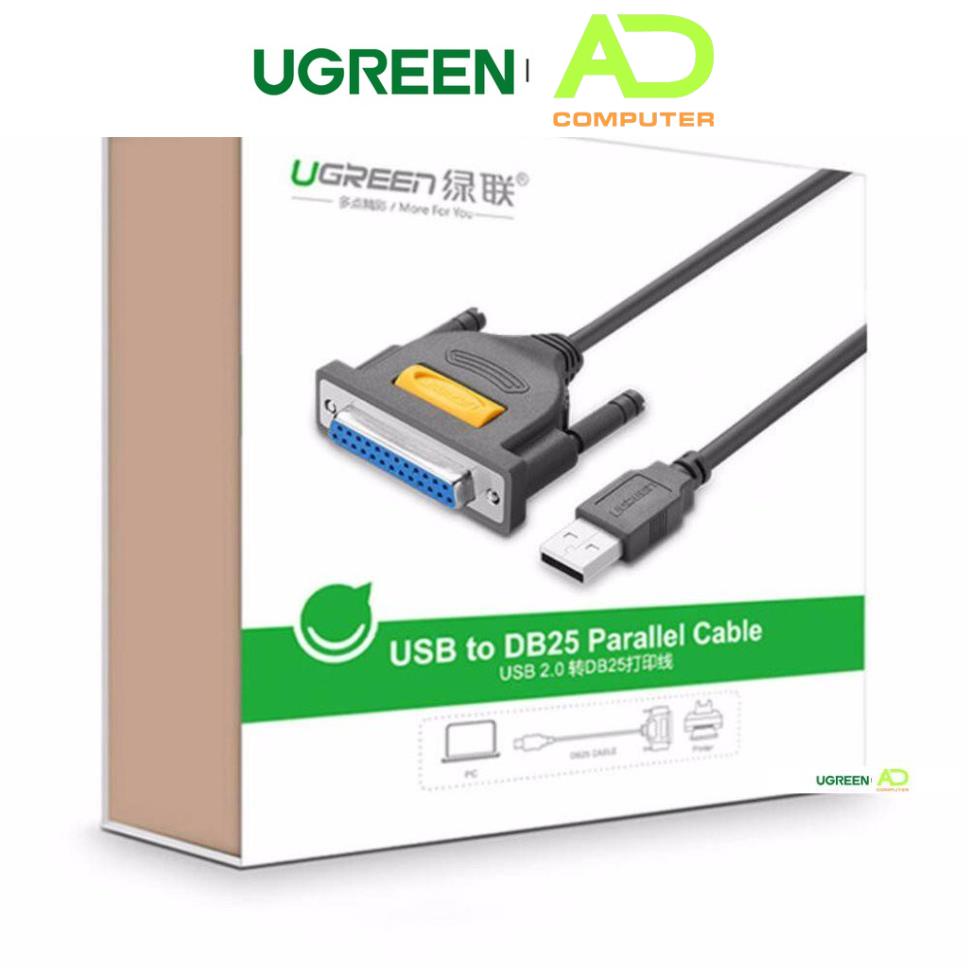 Dây máy in USB sang DB25 Parallet dài 1.8m UGREEN 20224 (Đen)