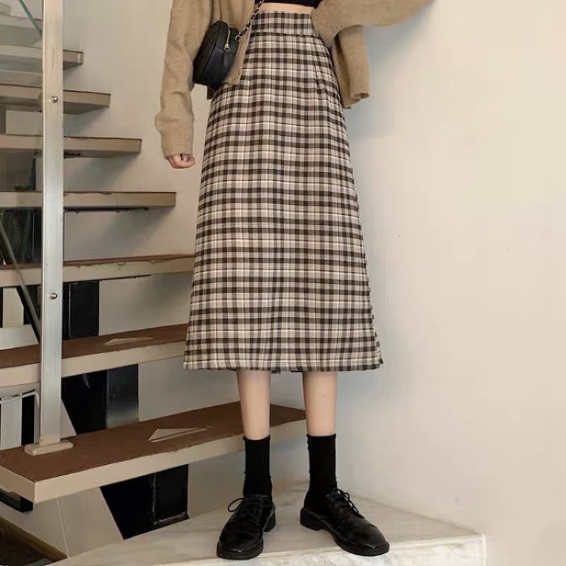 (CÓ SẴN-NHẬN MAY ĐO) CHÂN VÁY CARO MÀU NÂU CHOCO HÀN QUỐC | BigBuy360 - bigbuy360.vn