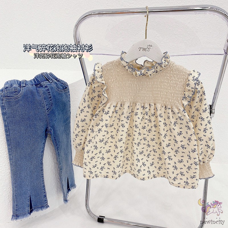 Áo sơ mi tay phồng in họa tiết hoa xinh xắn cho bé gái