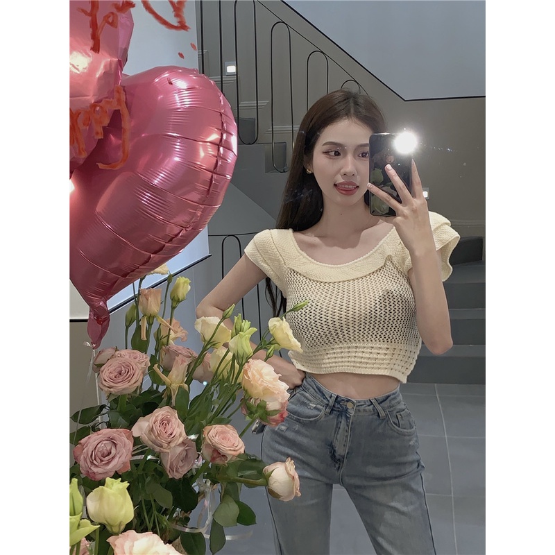 Cocory vn Áo Croptop Dệt Kim Sát Nách Cổ Tròn Thời Trang Mùa Hè Cho Nữ