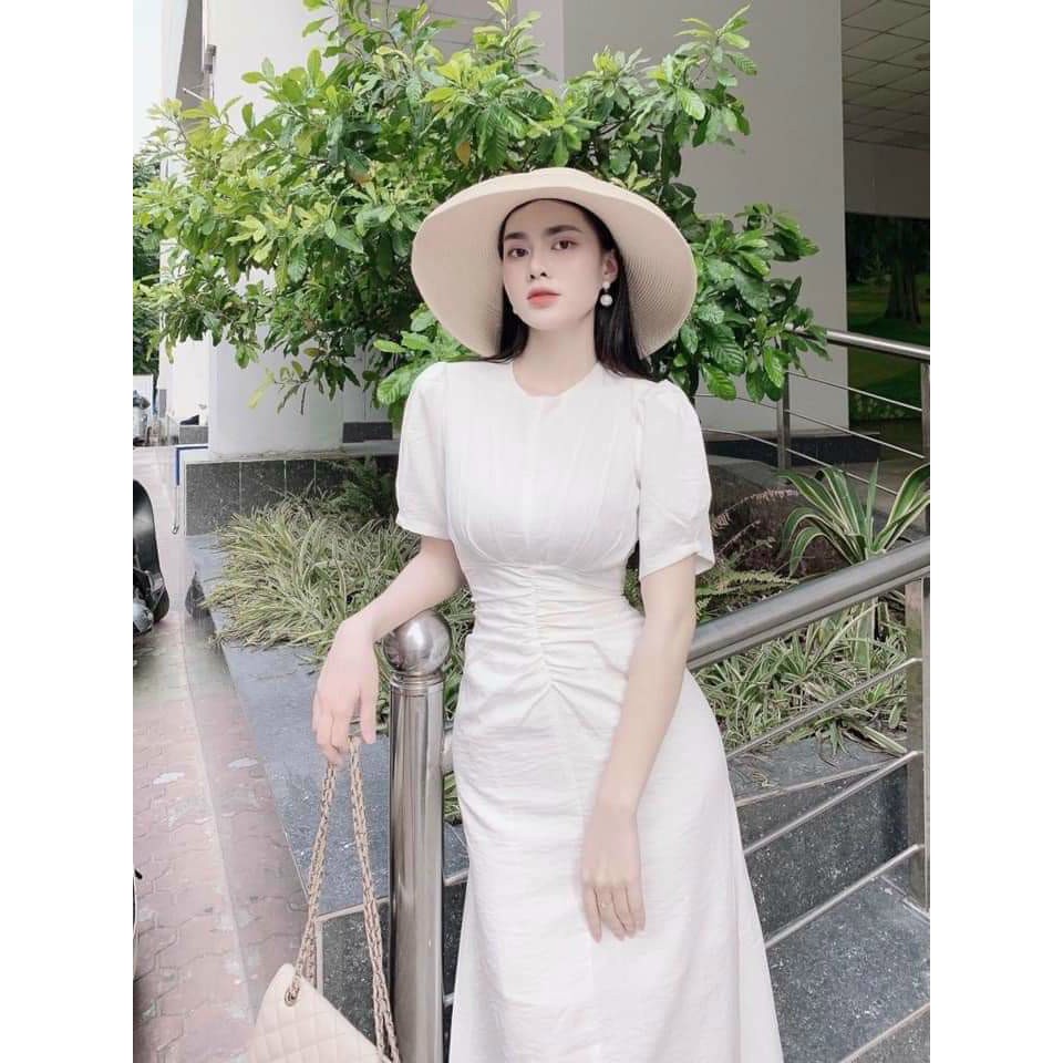 Váy Dự Tiệc Váy Thiết Kế Nhún Eo Chất Linen Mịn Đẹp Hanaki HNK1003 | BigBuy360 - bigbuy360.vn