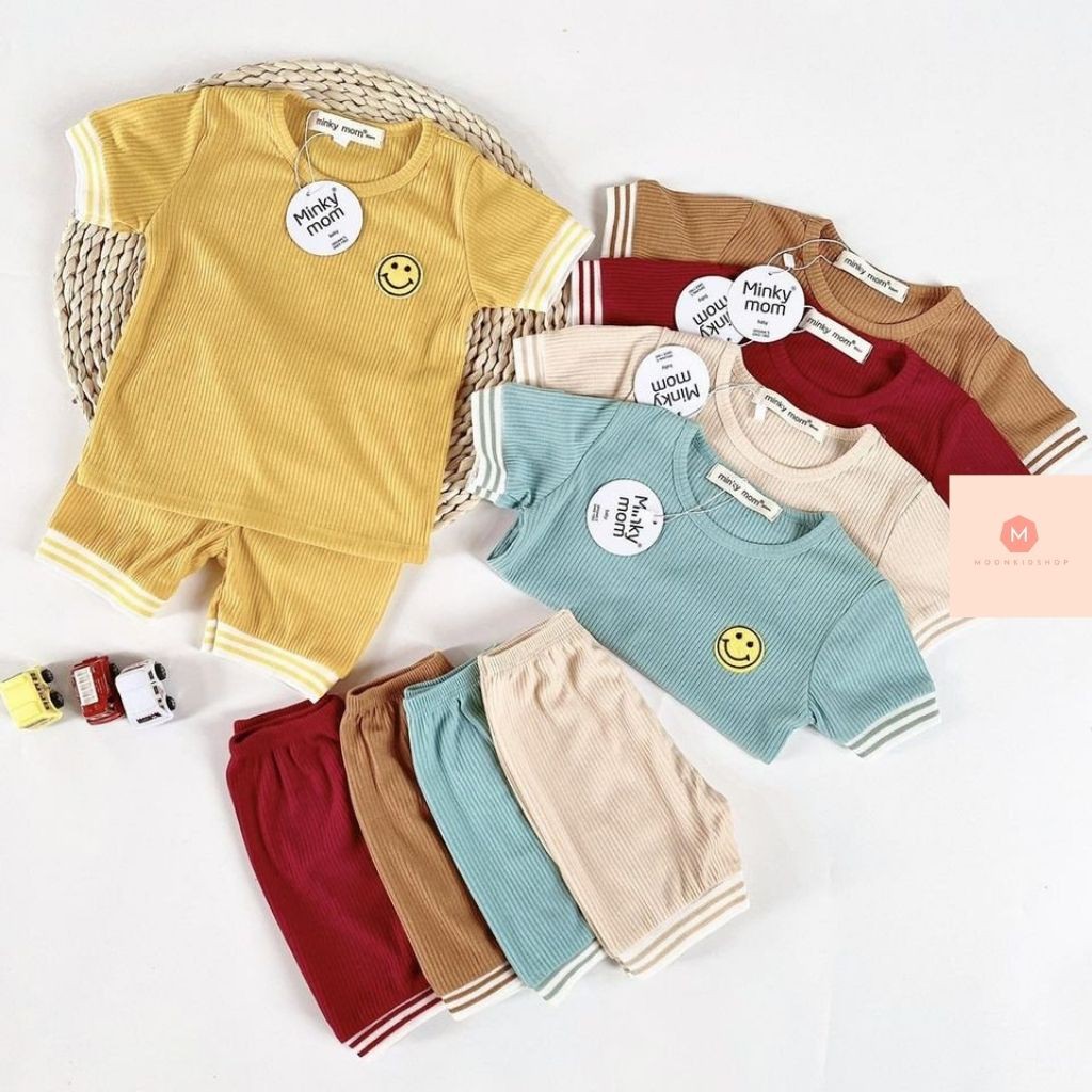 Bộ Len Cộc MinKyMom Cho Bé👕Họa Tiết Smile,chất thun lanh 100% co giãn 4 chiều,dành cho bé từ 6-20kg,có sẵn!