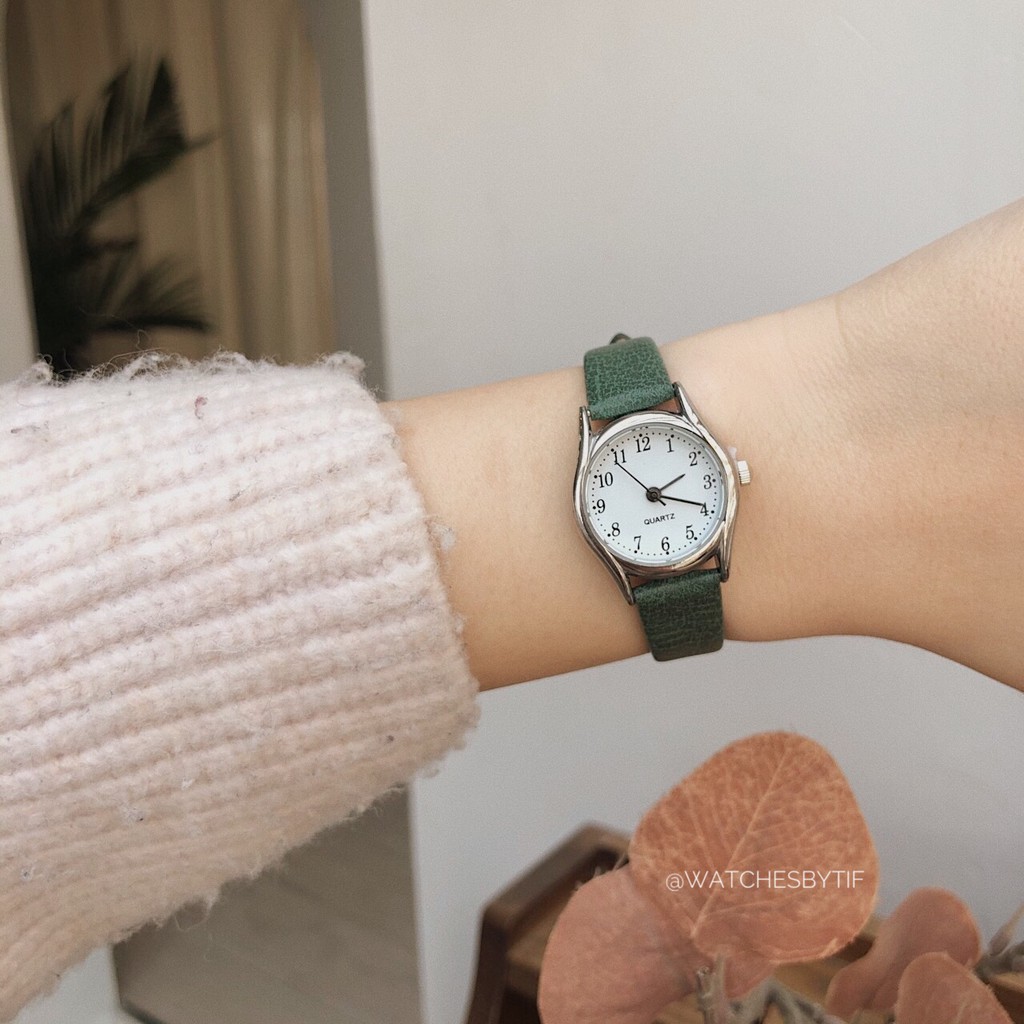 Đồng hồ nữ dây da HEDI mặt số xanh lá mặt trắng Watchesbytif đồng hồ mặt nhỏ đẹp giá rẻ phong cách Hàn Quốc size 22mm | BigBuy360 - bigbuy360.vn