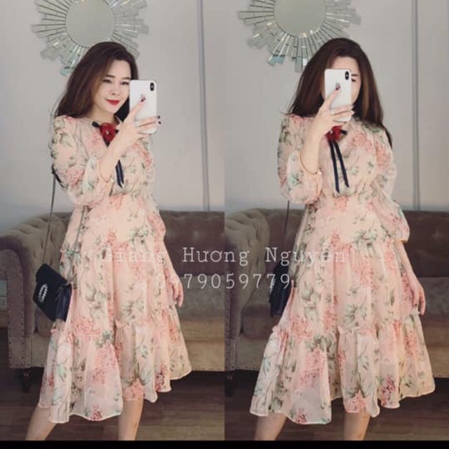 Váy hoa cổ nơ